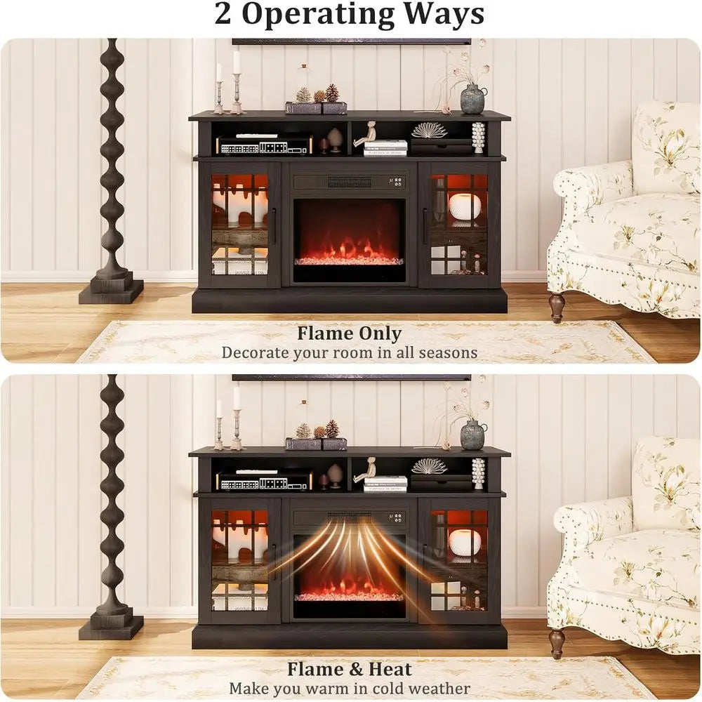 RBXC TV Stand With Electric Fireplace And LED Lighting
