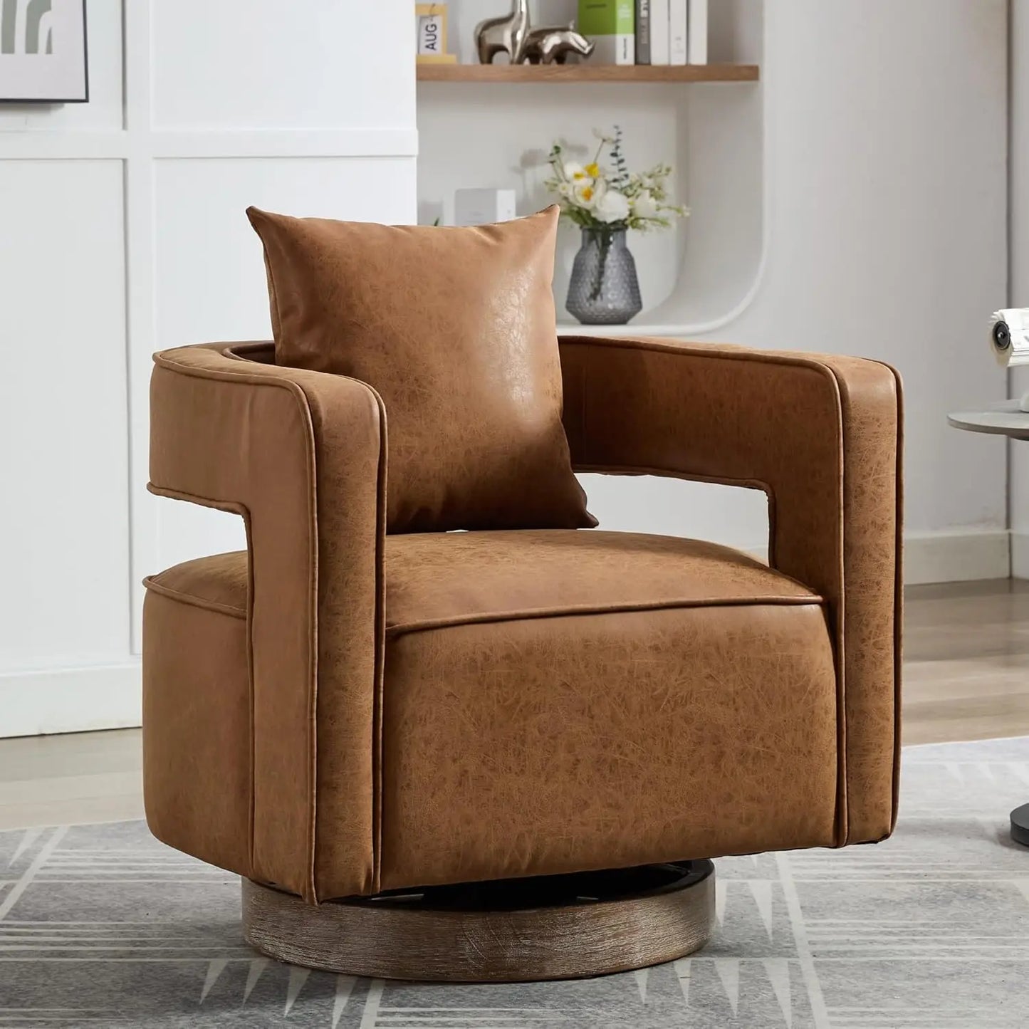 Upholstered Swivel Accent Chair Set of 2 Linen Barrel Chairs