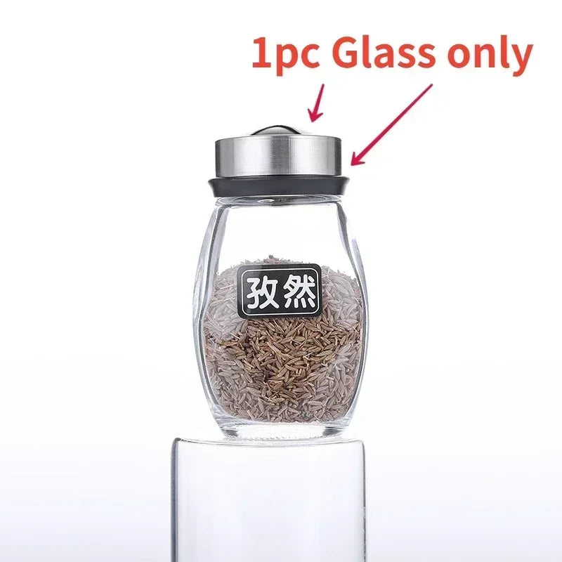 Glass Spice Jar Set Rack For Seasoning Salt Sugar Pepper