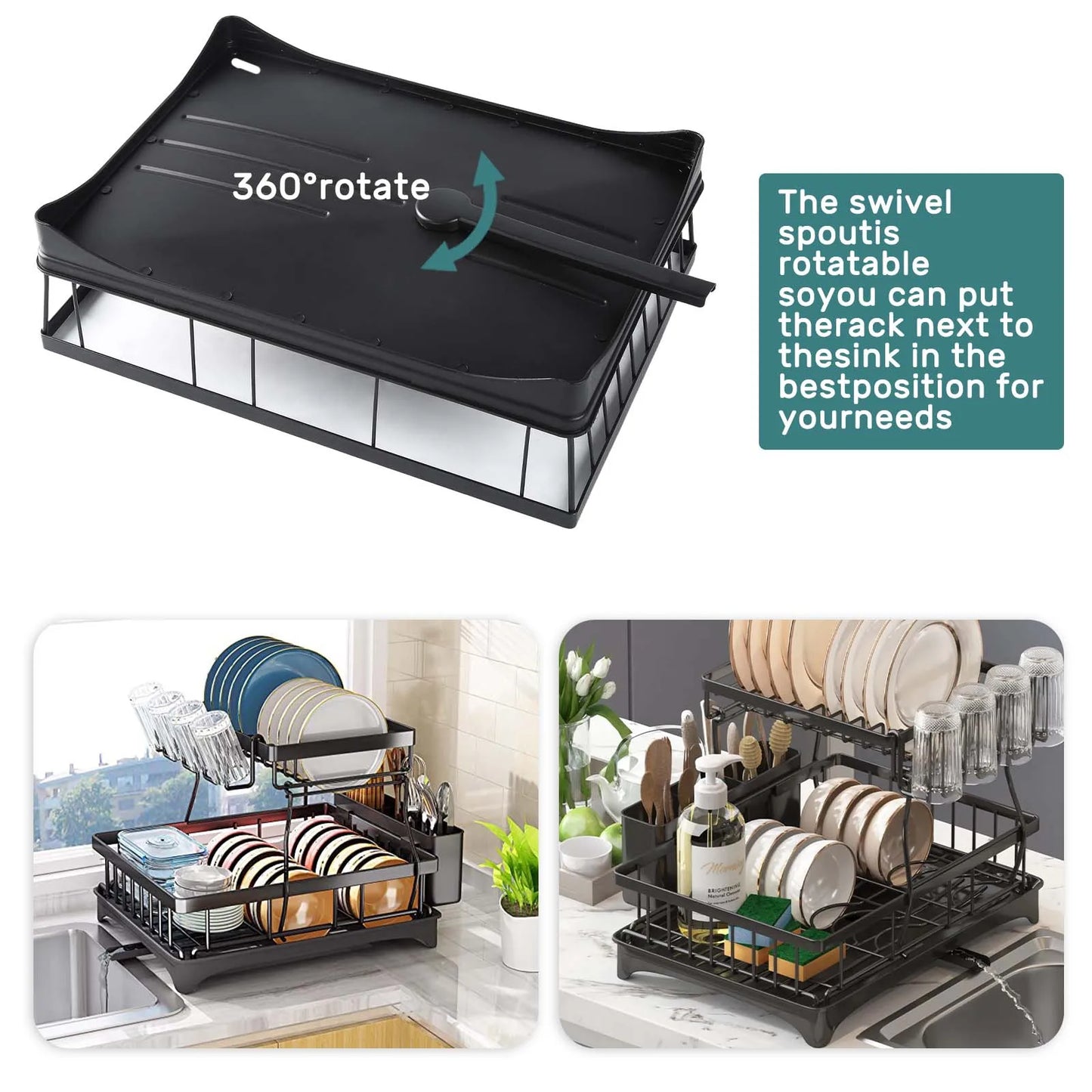 Large Two-Tier Dish Drying Rack for Kitchen Countertop