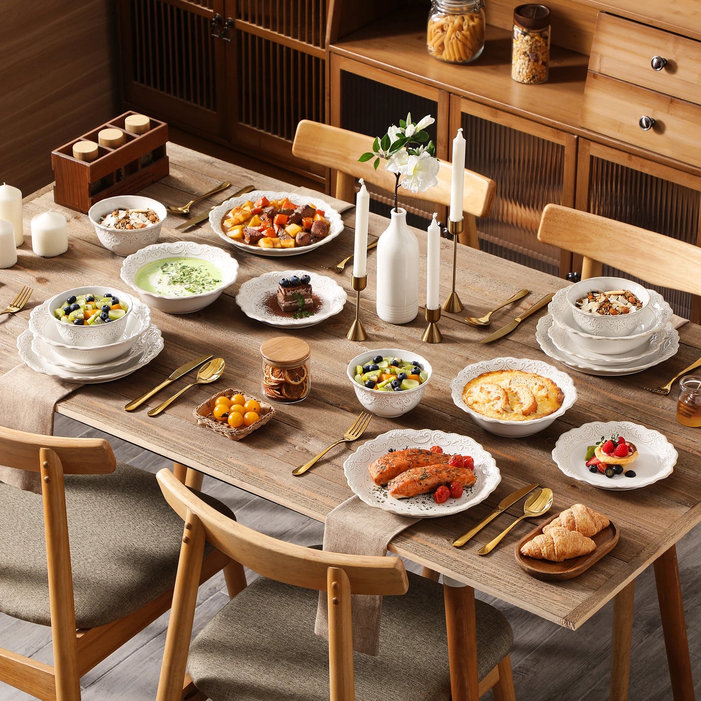 MALACASA Stoneware Dinnerware Set With Relief Pattern