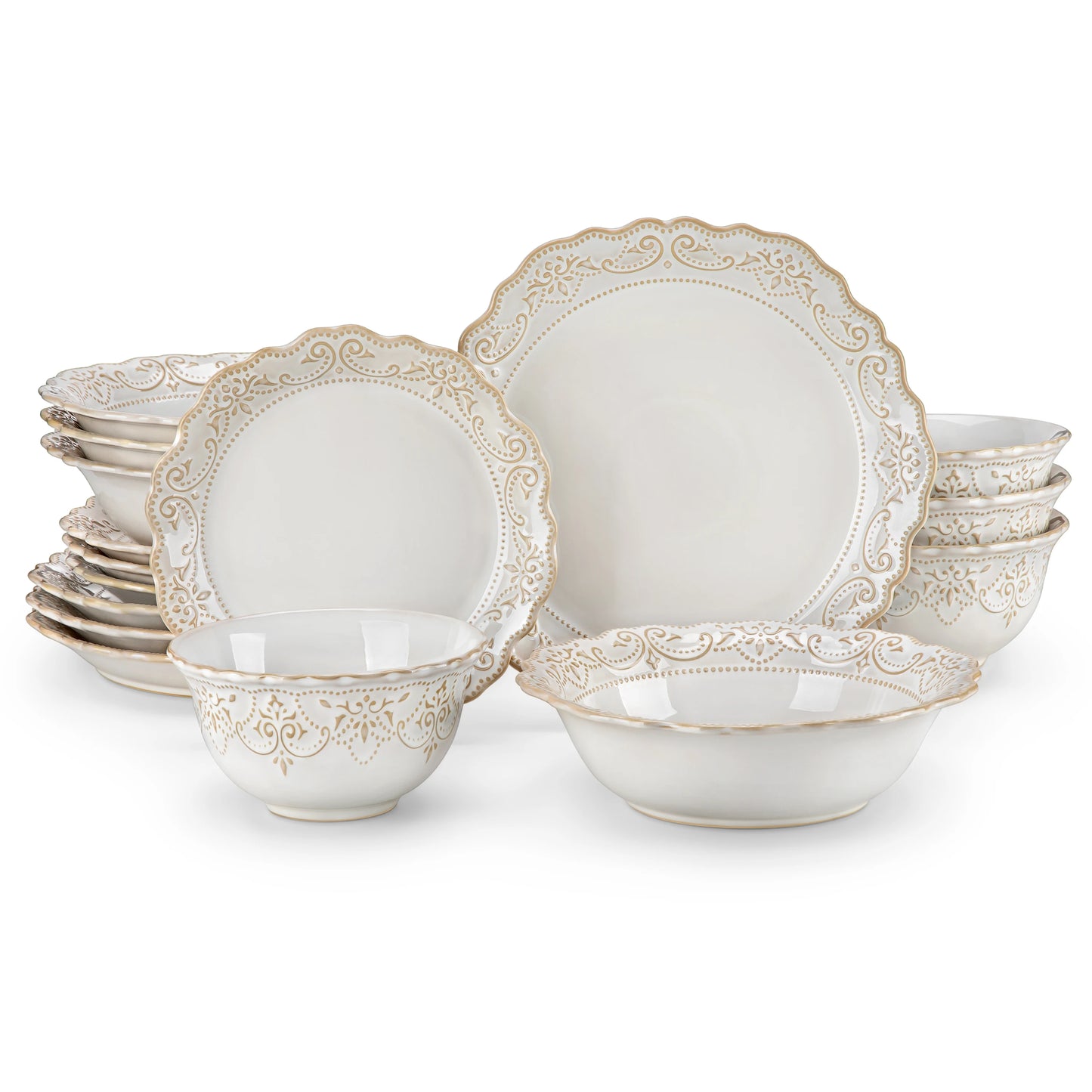 MALACASA Stoneware Dinnerware Set With Relief Pattern