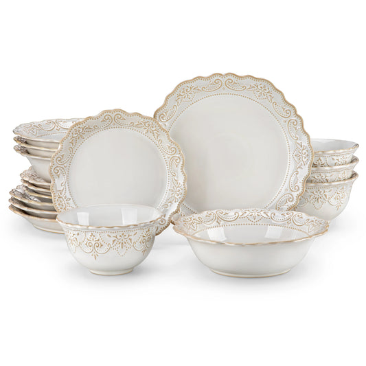 MALACASA Stoneware Dinnerware Set With Relief Pattern