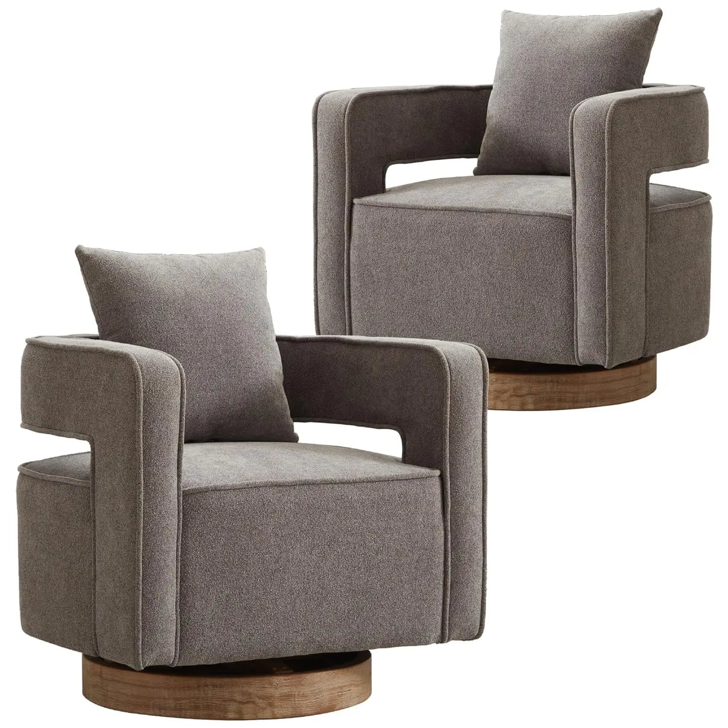 Upholstered Swivel Accent Chair Set of 2 Linen Barrel Chairs