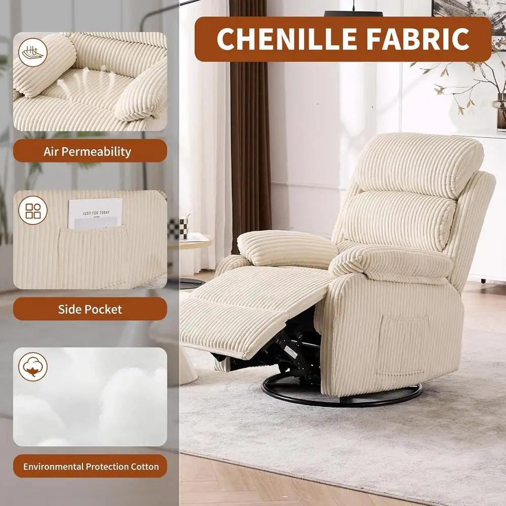 360 Degree Swivel Rocking Recliner With Side Pocket