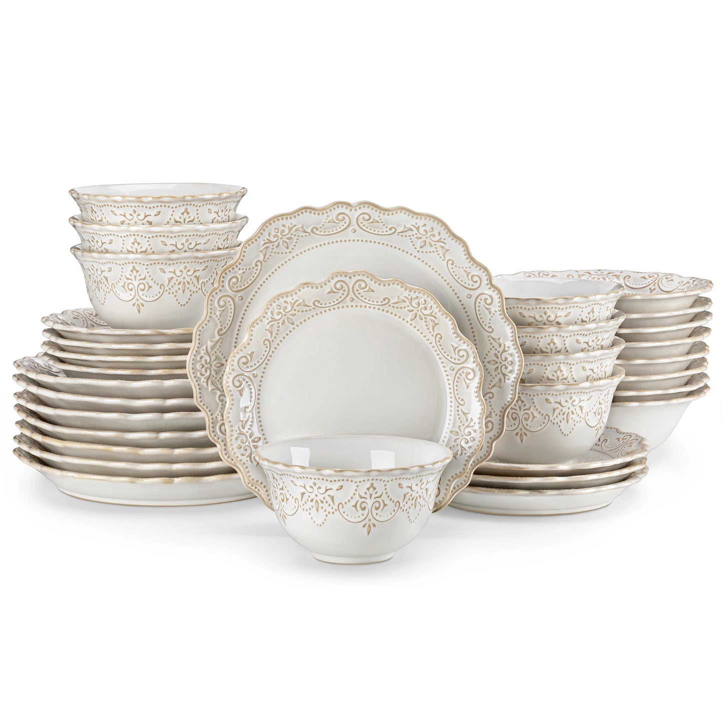 MALACASA Stoneware Dinnerware Set With Relief Pattern