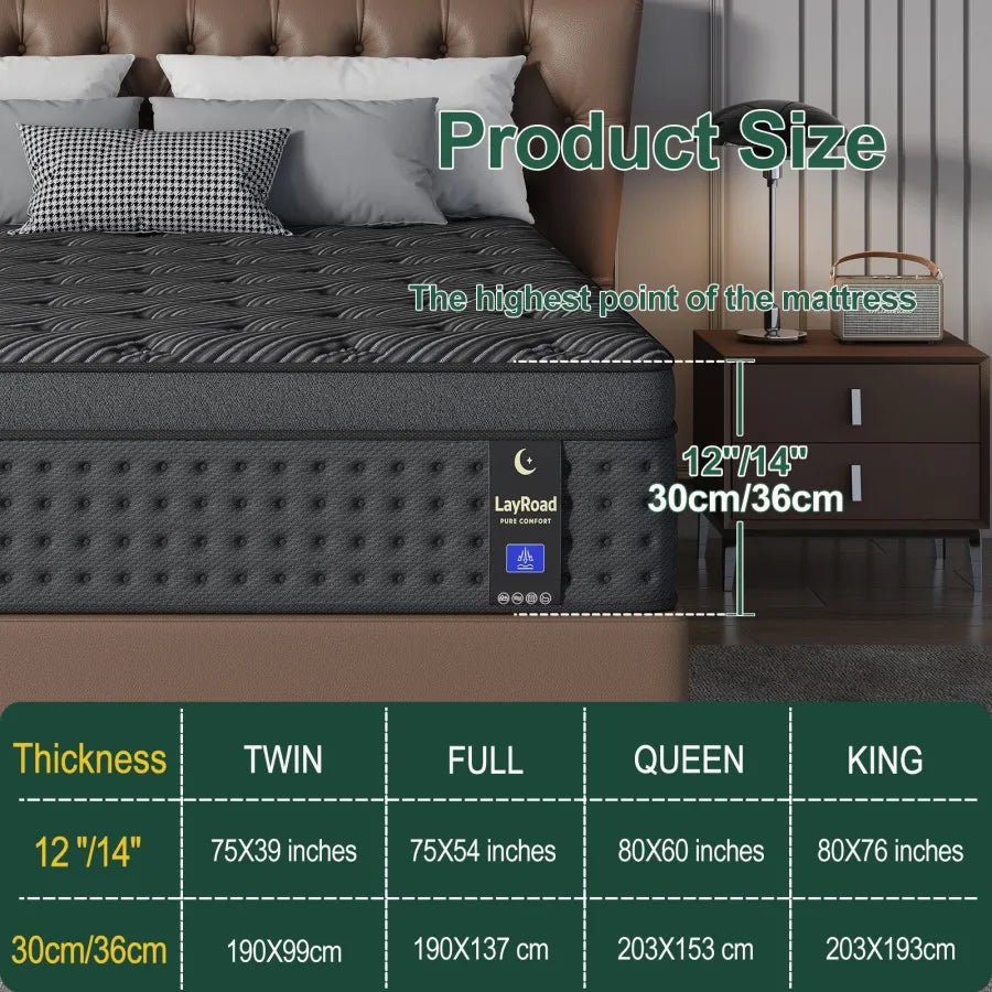 Layroad Memory Foam Hybrid Mattress With Pocket Springs Medium Firm