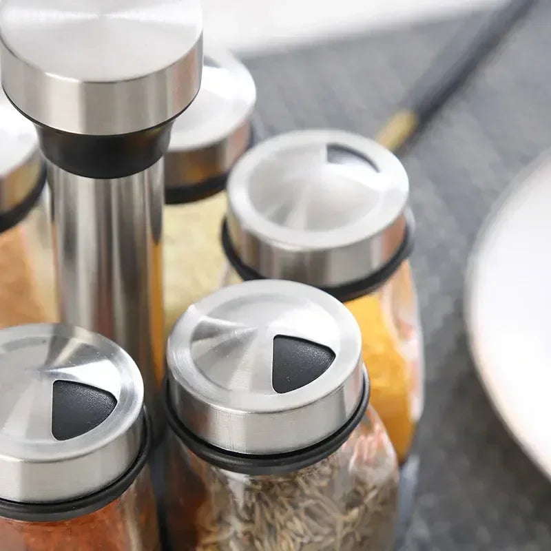 Glass Spice Jar Set Rack For Seasoning Salt Sugar Pepper