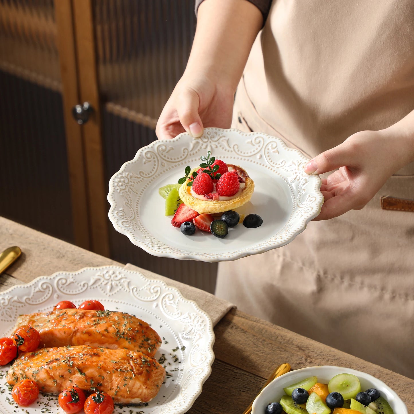 MALACASA Stoneware Dinnerware Set With Relief Pattern