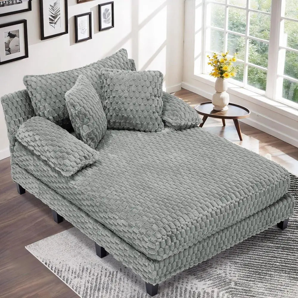Fur Chaise Lounge Indoor With Adjustable Backrest And Lumbar Pillows