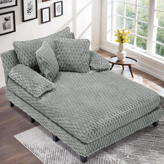 Fur Chaise Lounge Indoor With Adjustable Backrest And Lumbar Pillows