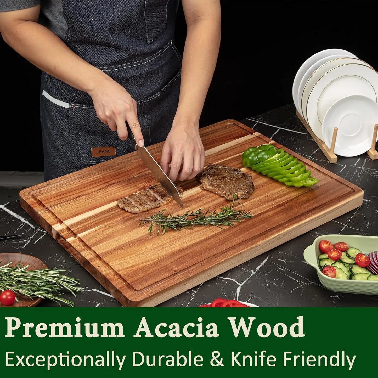 TWISTER.CK Acacia Wood Cutting Board With Side Handles For Meat