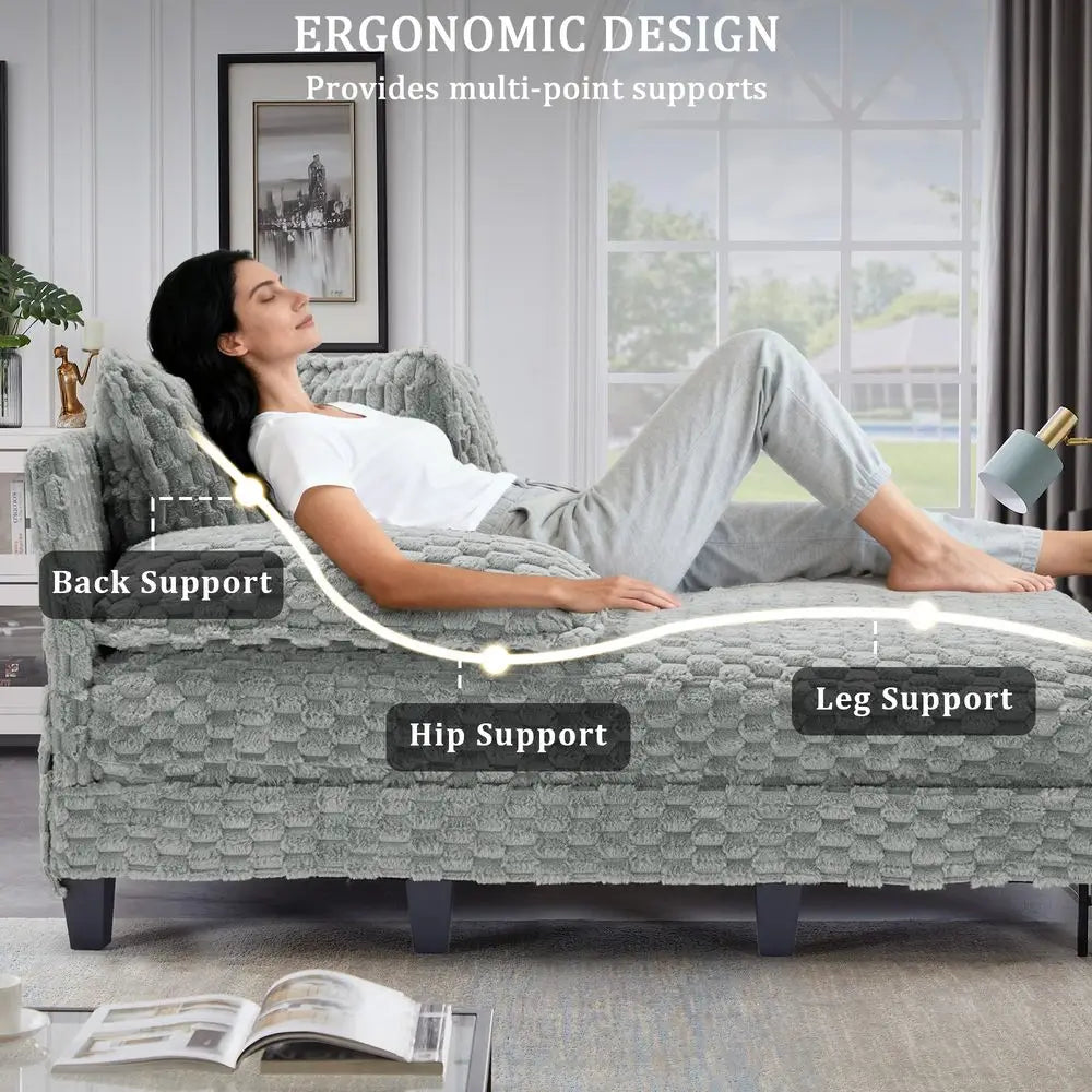 Fur Chaise Lounge Indoor With Adjustable Backrest And Lumbar Pillows