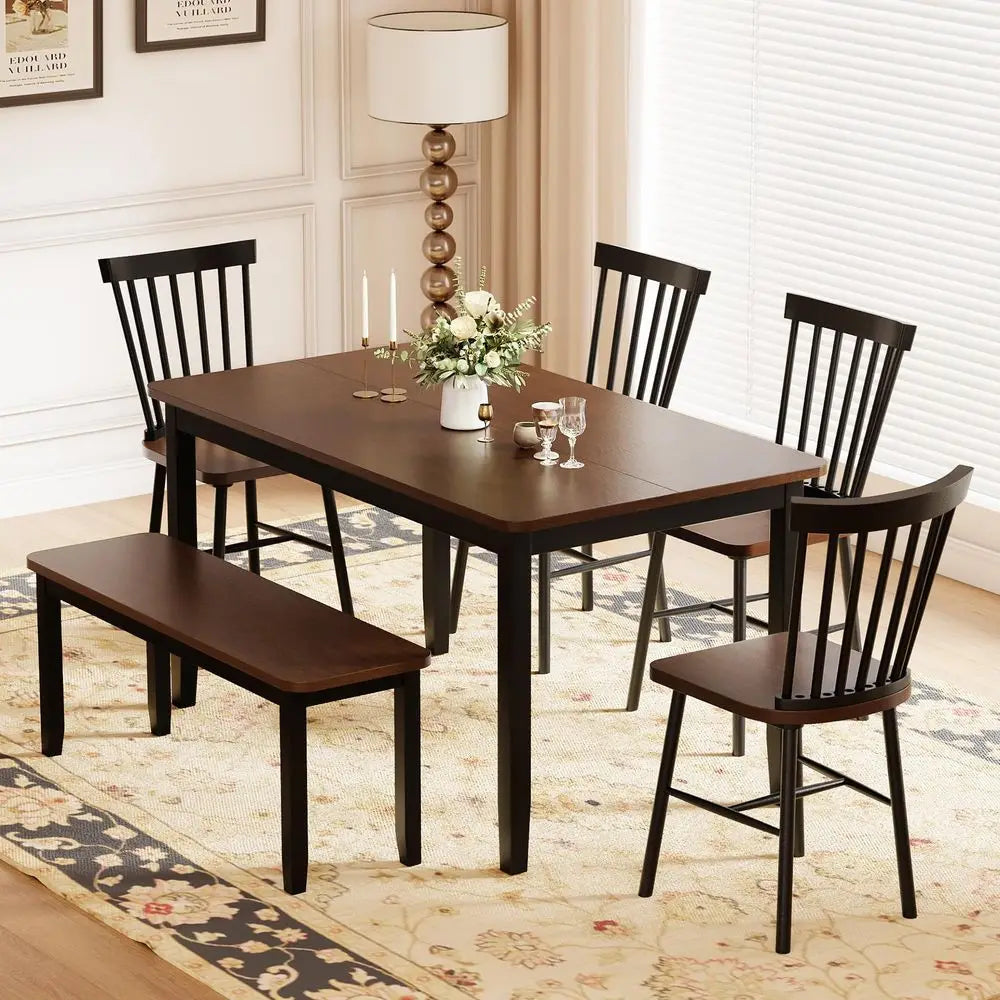 Crafted Solid Wood Dining Table Set With Windsor Chairs
