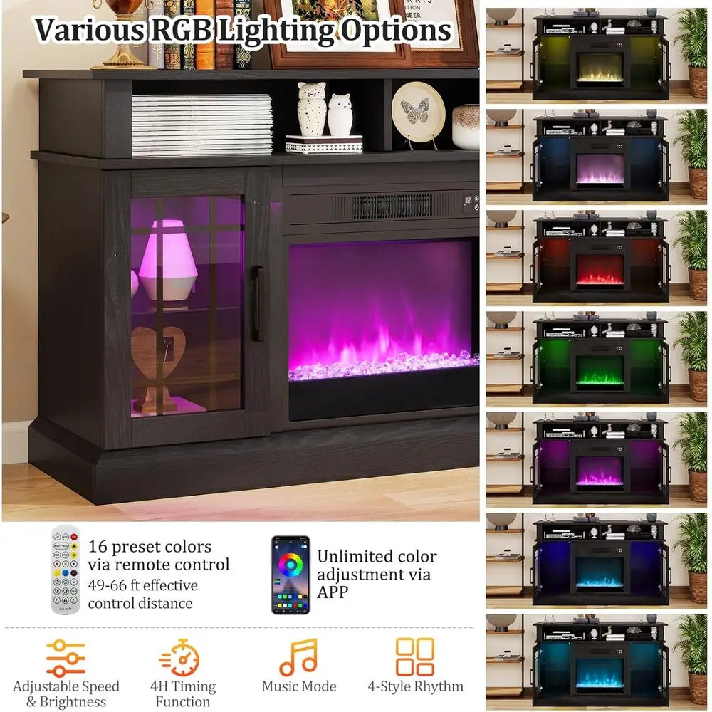 RBXC TV Stand With Electric Fireplace And LED Lighting