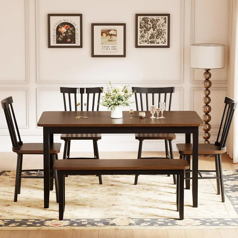 Crafted Solid Wood Dining Table Set With Windsor Chairs