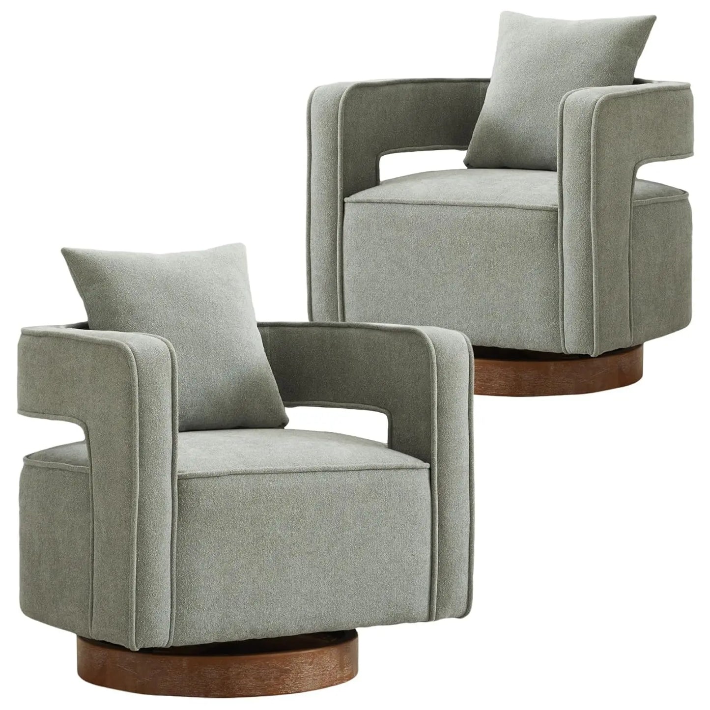 Upholstered Swivel Accent Chair Set of 2 Linen Barrel Chairs