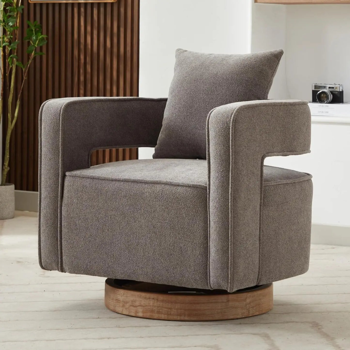 Upholstered Swivel Accent Chair Set of 2 Linen Barrel Chairs