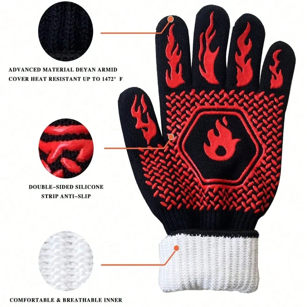 Heat Resistant BBQ Gloves 500 Celsius Anti Scald Oven Mitts