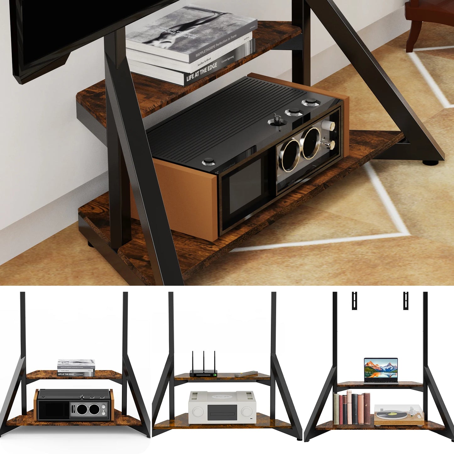 Unho Height Adjustable Floor TV Stand For Large Televisions