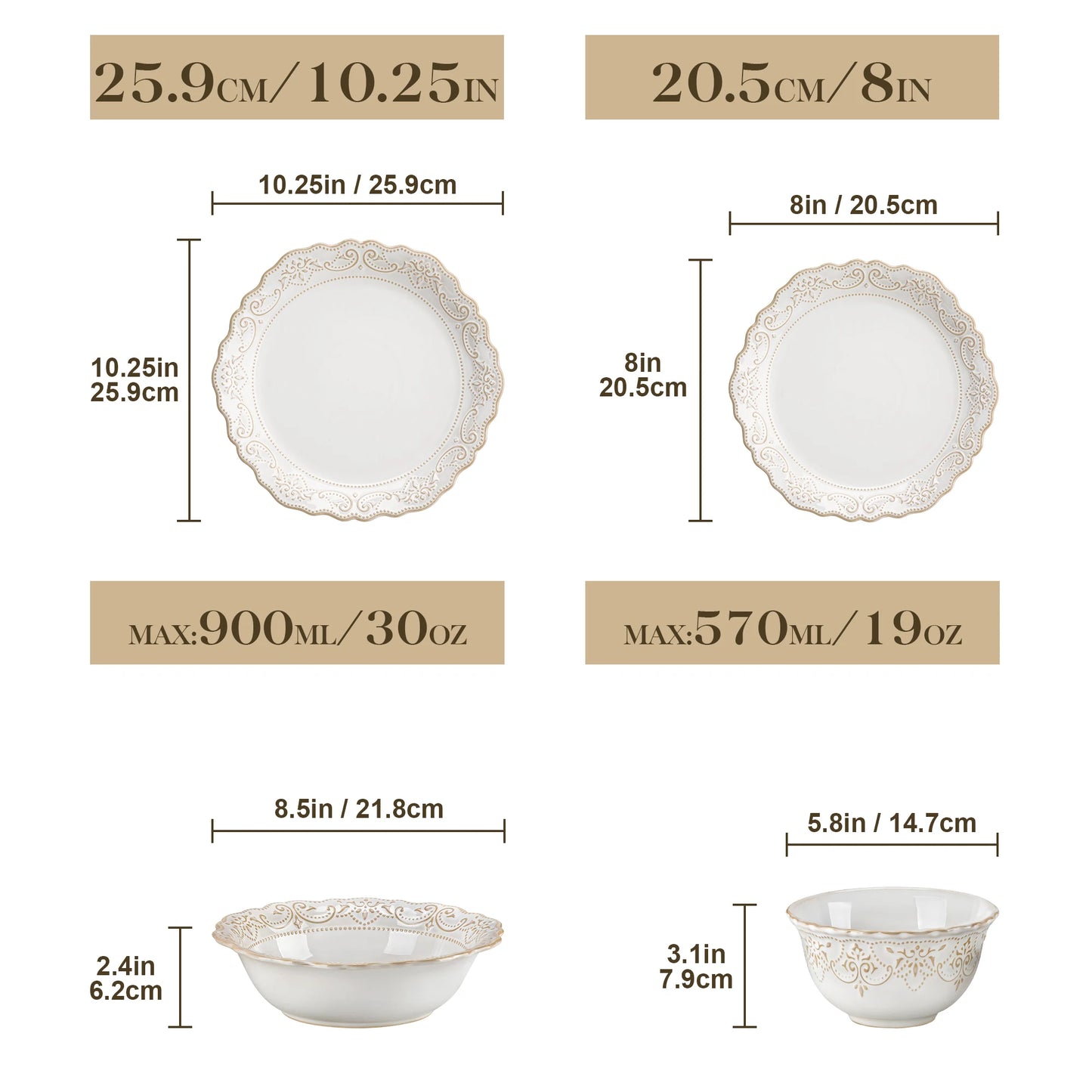 MALACASA Stoneware Dinnerware Set With Relief Pattern