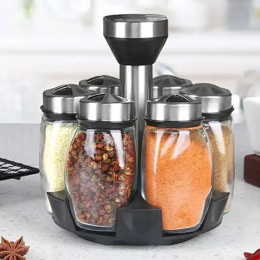 Glass Spice Jar Set Rack For Seasoning Salt Sugar Pepper
