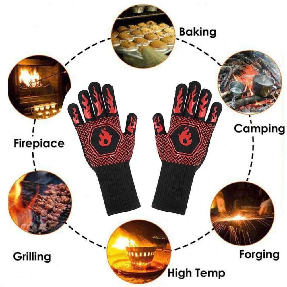 Heat Resistant BBQ Gloves 500 Celsius Anti Scald Oven Mitts