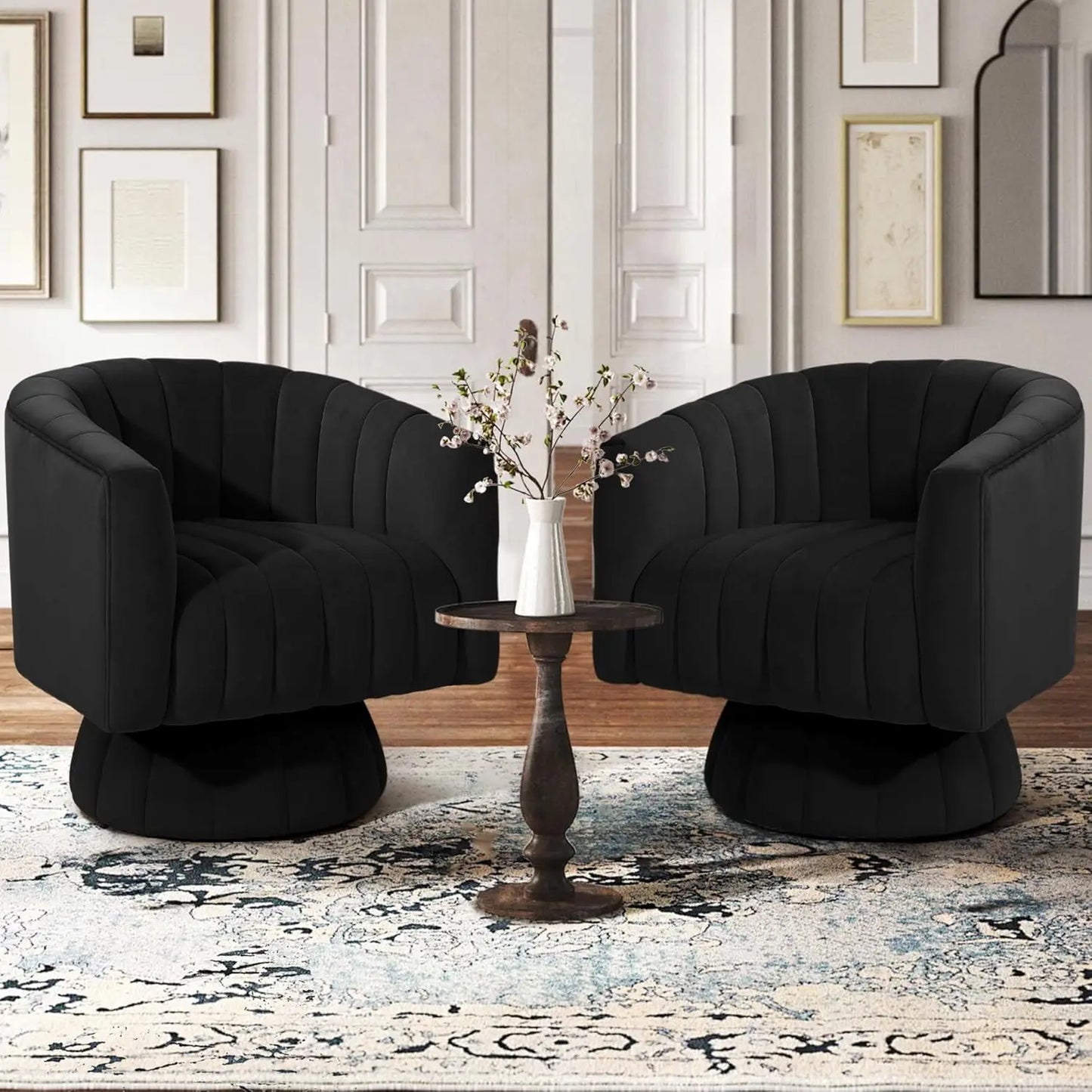 Velvet Tufted 360 Degree Swivel Accent Chairs Set of 2