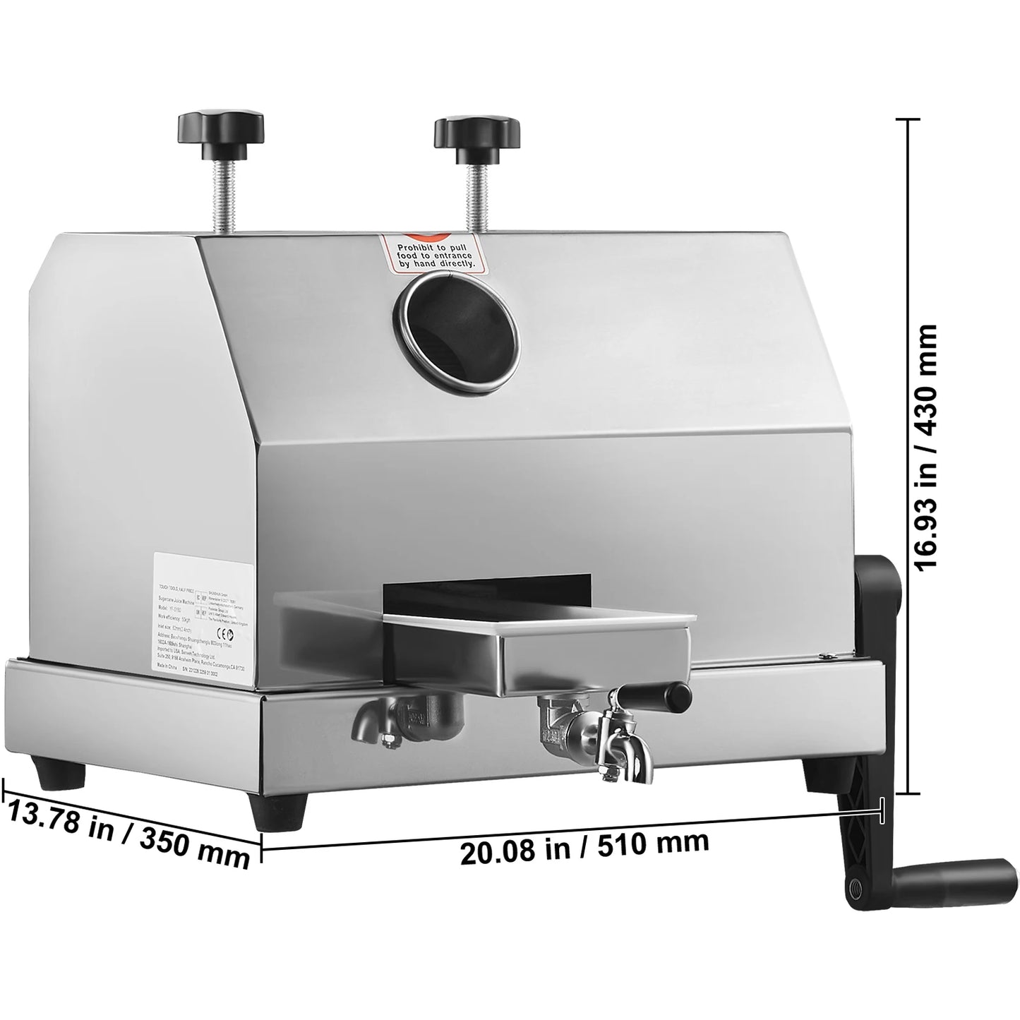 VEVOR Sugar Cane Juicer 110 Lbs Per Hour With Rollers