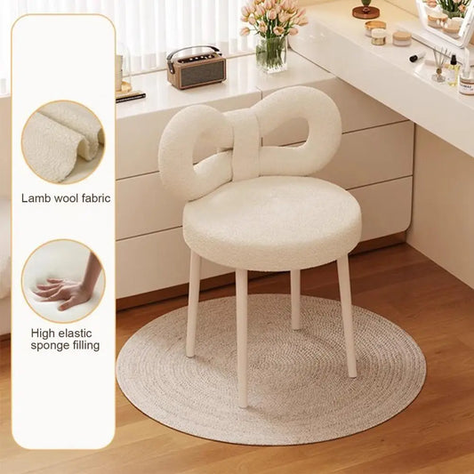Vanity Stool Bowknot Backrest Armless Dressing Table Chair