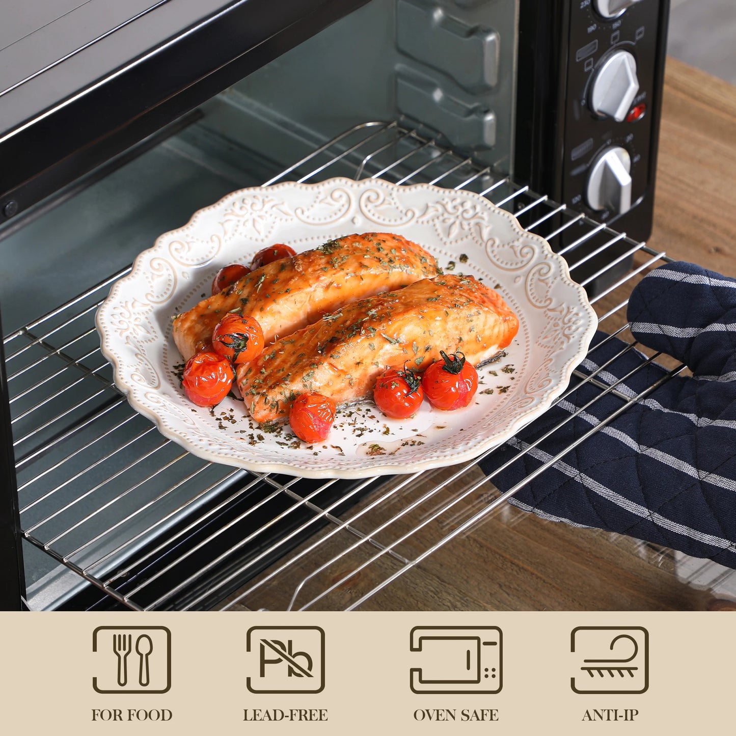 MALACASA Stoneware Dinnerware Set With Relief Pattern