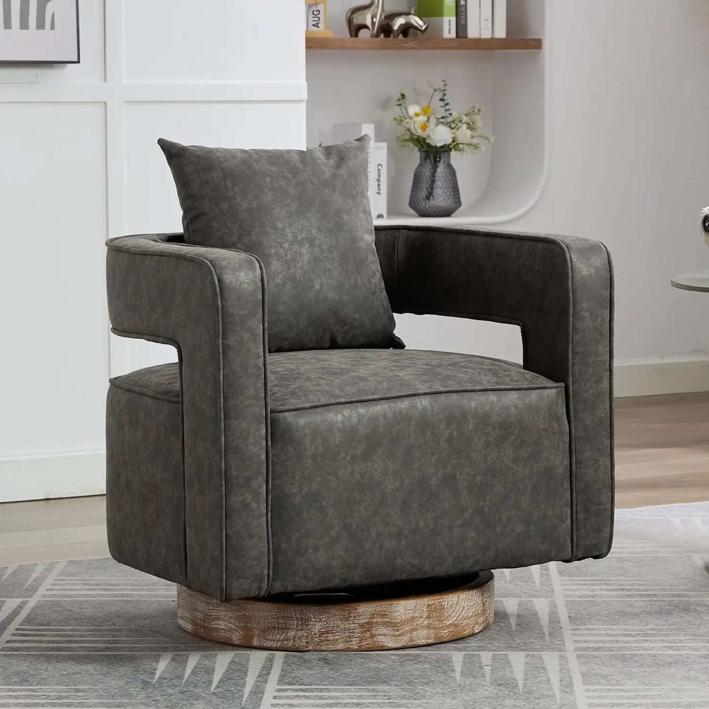 Upholstered Swivel Accent Chair Set of 2 Linen Barrel Chairs