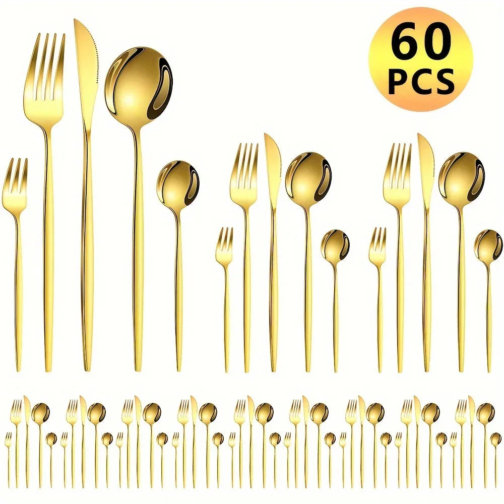 Dinnerware Luxe Golden Stainless Cutlery Set 60-Piece Gift Box