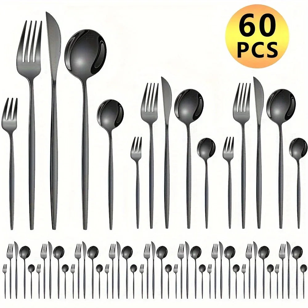 Dinnerware Luxe Golden Stainless Cutlery Set 60-Piece Gift Box