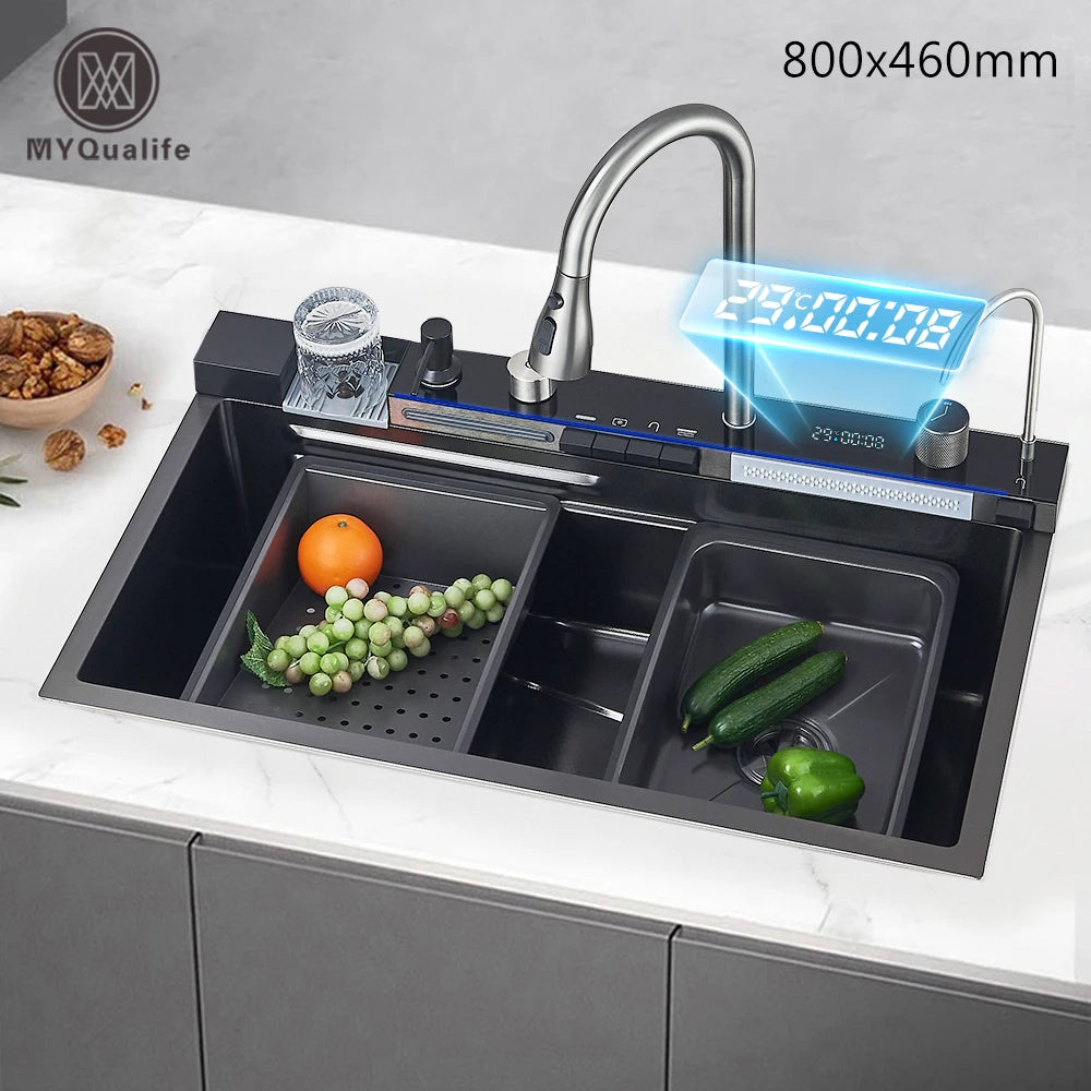 MYQualife Smart Digital Display Integrated Kitchen Sink With Water Purifier