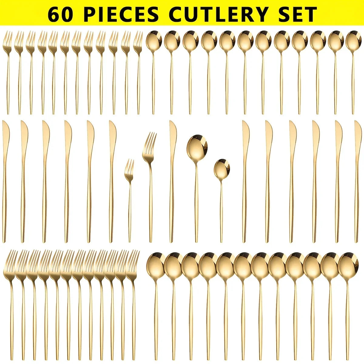 Dinnerware Luxe Golden Stainless Cutlery Set 60-Piece Gift Box