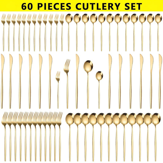 Dinnerware Luxe Golden Stainless Cutlery Set 60-Piece Gift Box