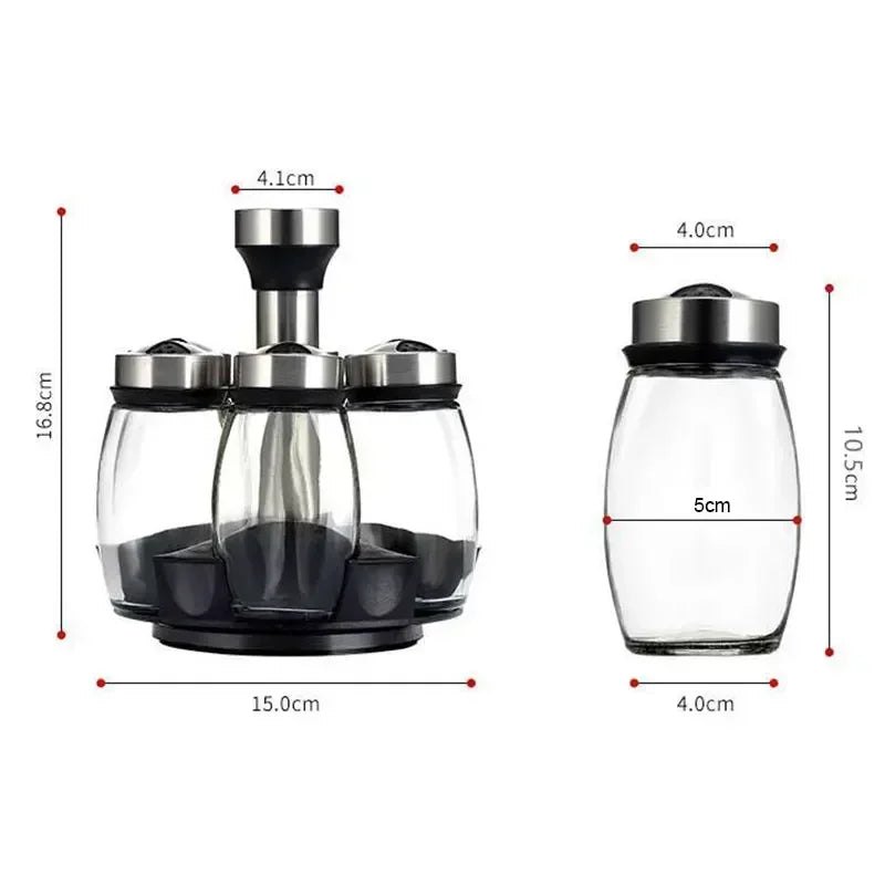 Glass Spice Jar Set Rack For Seasoning Salt Sugar Pepper
