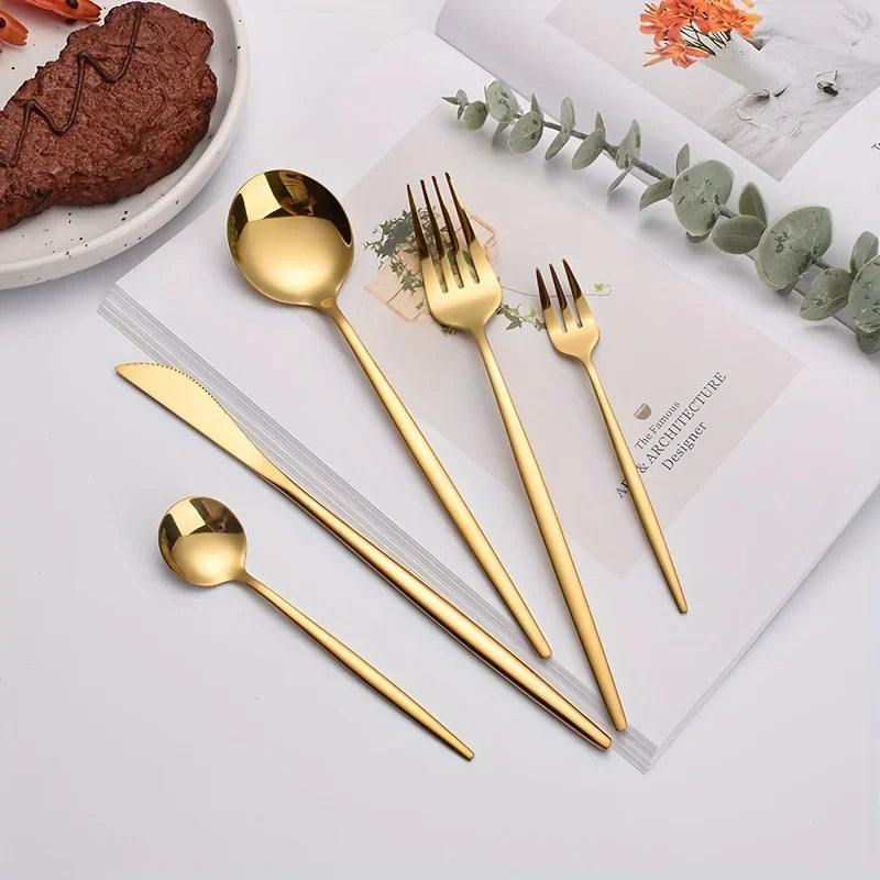 Dinnerware Luxe Golden Stainless Cutlery Set 60-Piece Gift Box