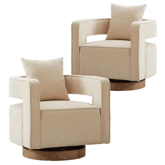 Upholstered Swivel Accent Chair Set of 2 Linen Barrel Chairs