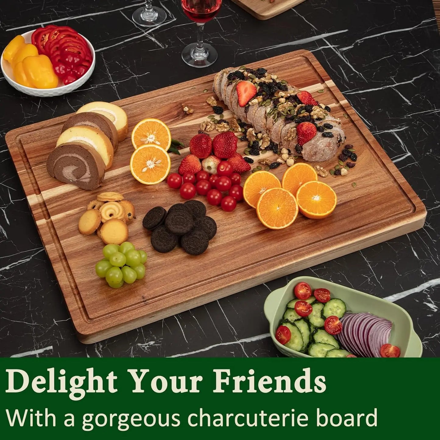 TWISTER.CK Acacia Wood Cutting Board With Side Handles For Meat