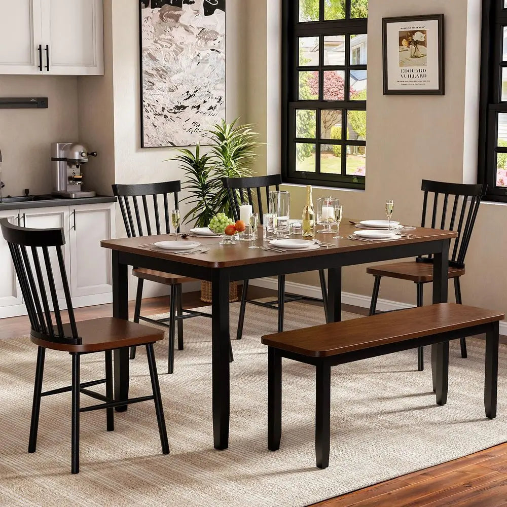 Crafted Solid Wood Dining Table Set With Windsor Chairs