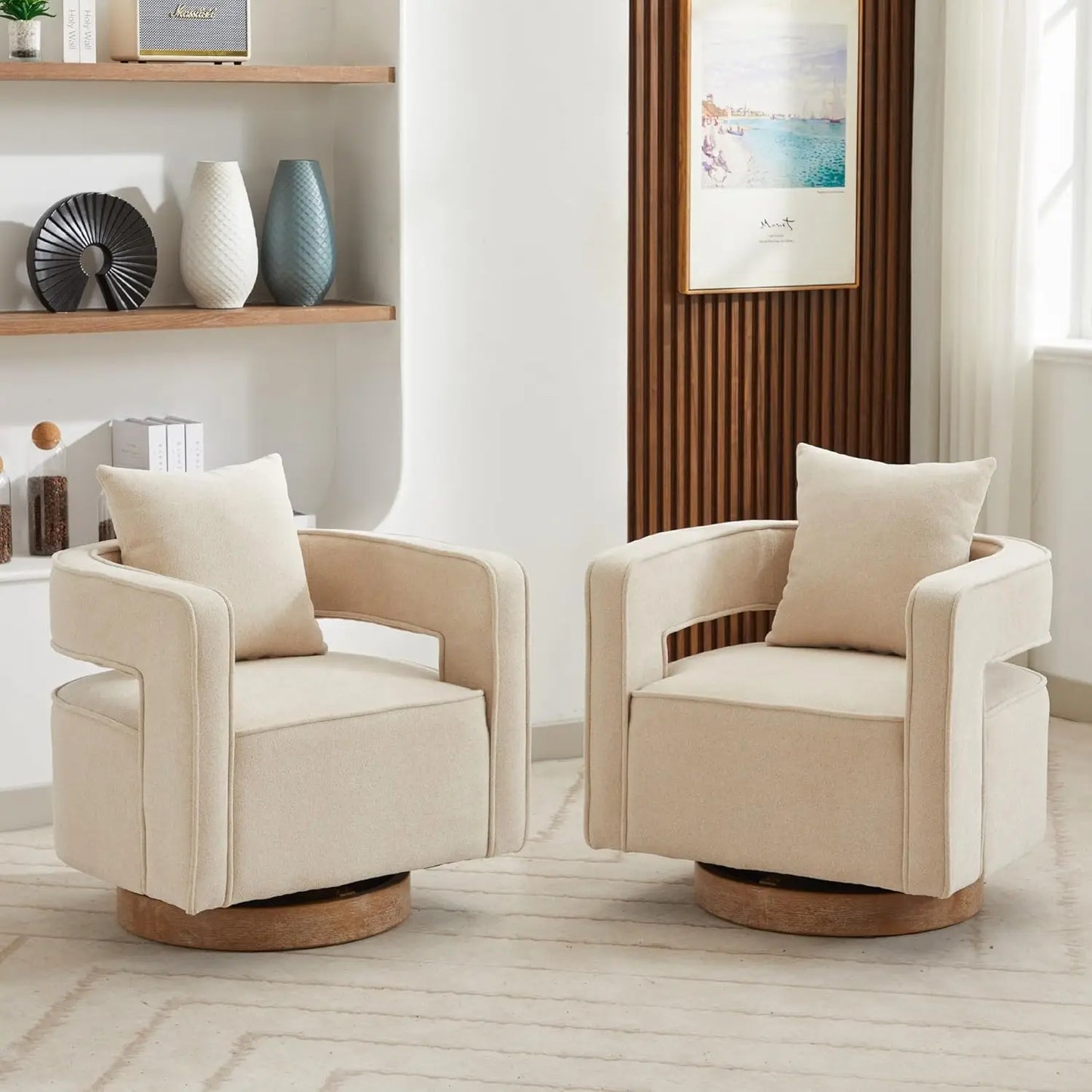 Upholstered Swivel Accent Chair Set of 2 Linen Barrel Chairs
