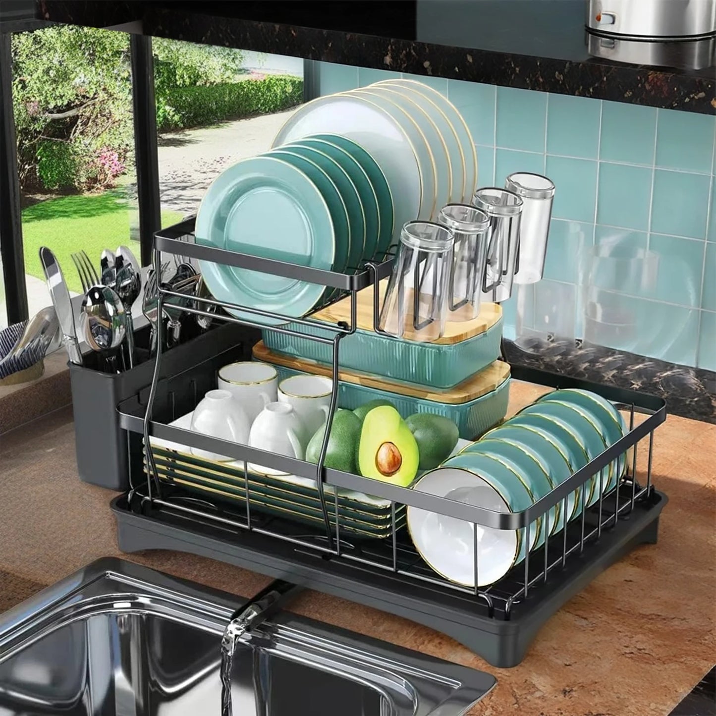 Large Two-Tier Dish Drying Rack for Kitchen Countertop