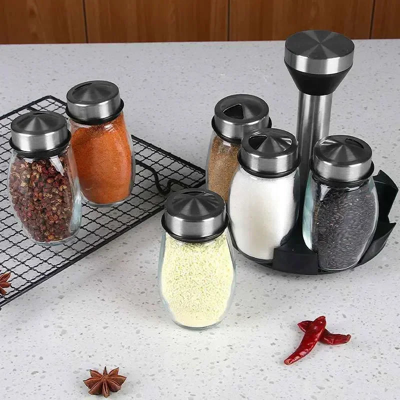 Glass Spice Jar Set Rack For Seasoning Salt Sugar Pepper