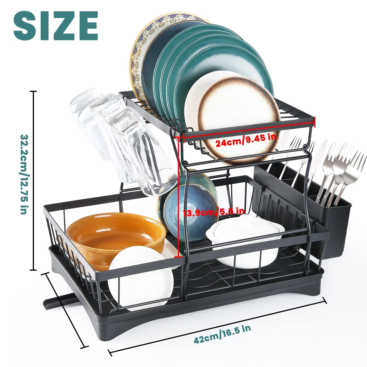 Large Two-Tier Dish Drying Rack for Kitchen Countertop