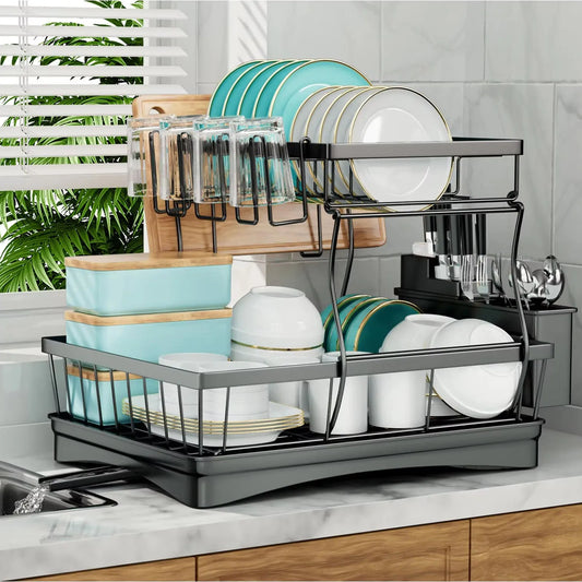 Large Two-Tier Dish Drying Rack for Kitchen Countertop