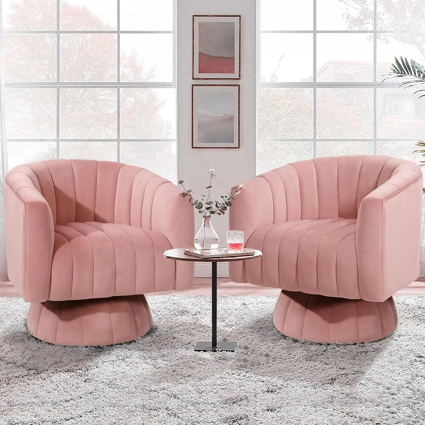 Velvet Tufted 360 Degree Swivel Accent Chairs Set of 2