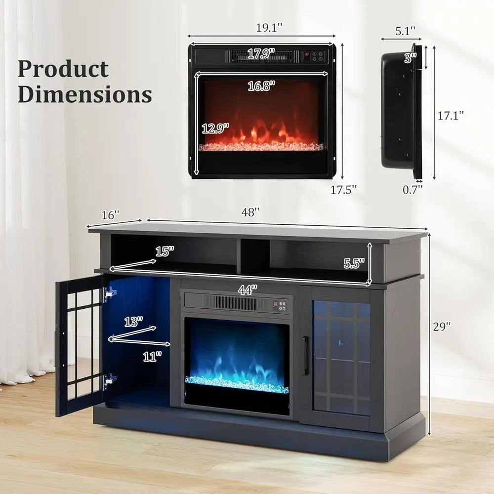 RBXC TV Stand With Electric Fireplace And LED Lighting