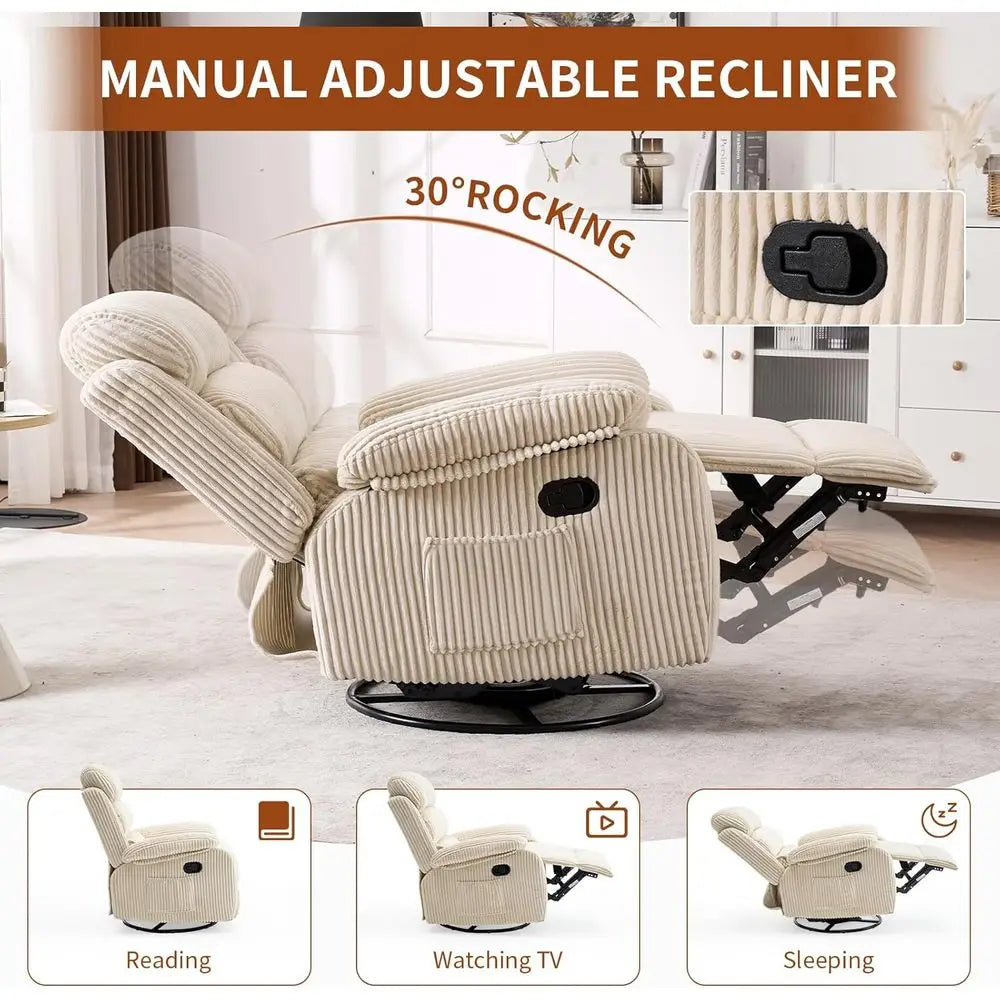 360 Degree Swivel Rocking Recliner With Side Pocket